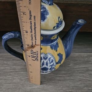 Blue and Yellow Hand-Painted Decorative Accent Teapot